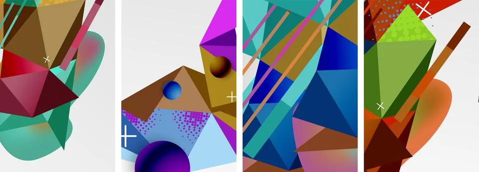 Geometric elements in abstract poster composition set. Vector illustration For Illustrazione stock