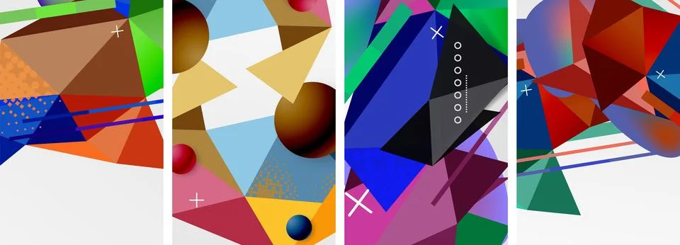 Geometric elements in abstract poster composition set. Vector illustration For 스톡 일러스트