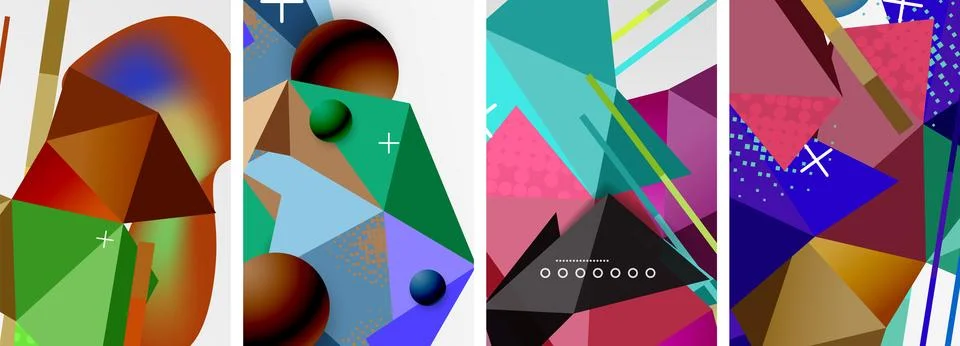 Geometric elements in abstract poster composition set. Vector illustration For Illustrazione stock