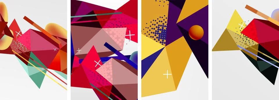Geometric elements in abstract poster composition set. Vector illustration For Stock Illustration