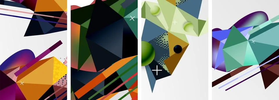 Geometric elements in abstract poster composition set. Vector illustration For Stock Illustration