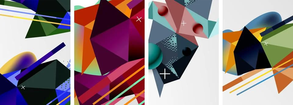 Geometric elements in abstract poster composition set. Vector illustration For Illustrazione stock
