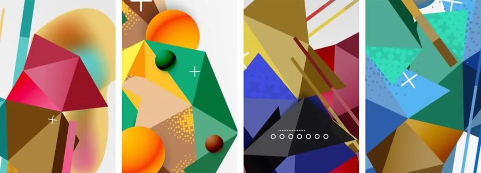 Geometric elements in abstract poster composition set. Vector illustration For Stock Illustration