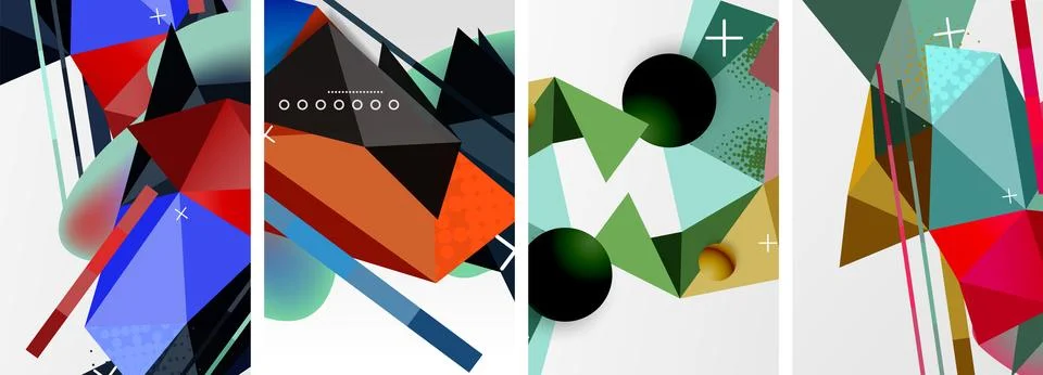 Geometric elements in abstract poster composition set. Vector illustration For 스톡 일러스트