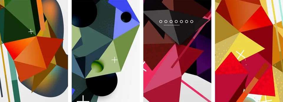 Geometric elements in abstract poster composition set. Vector illustration For Illustrazione stock