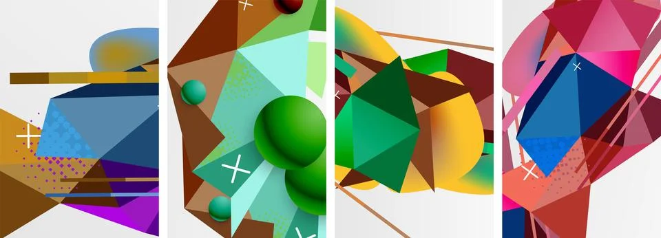 Geometric elements in abstract poster composition set. Vector illustration For Stock Illustration
