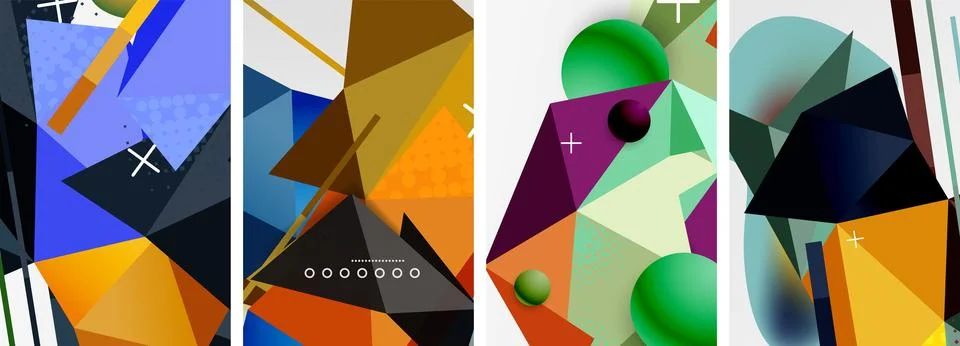 Geometric elements in abstract poster composition set. Vector illustration For 스톡 일러스트