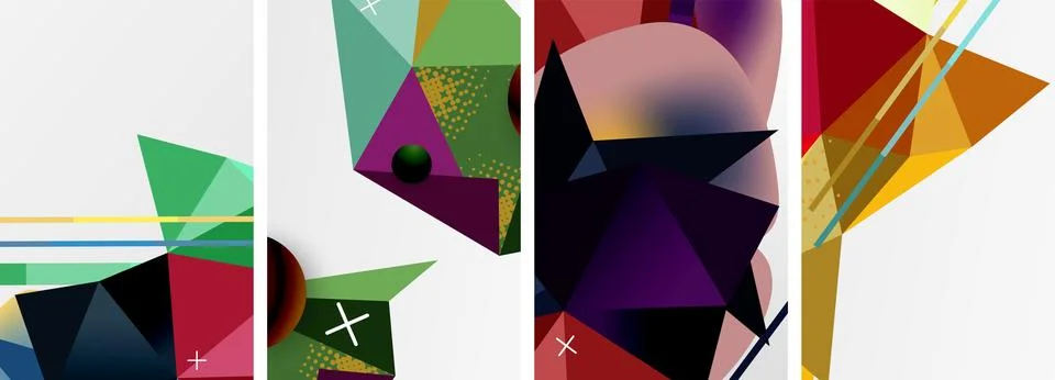Geometric elements in abstract poster composition set. Vector illustration For 스톡 일러스트