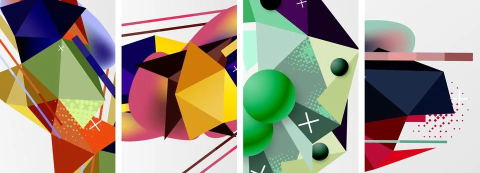 Geometric elements in abstract poster composition set. Vector illustration For Stock Illustration