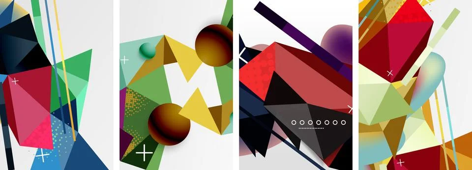 Geometric elements in abstract poster composition set. Vector illustration For 库存插图