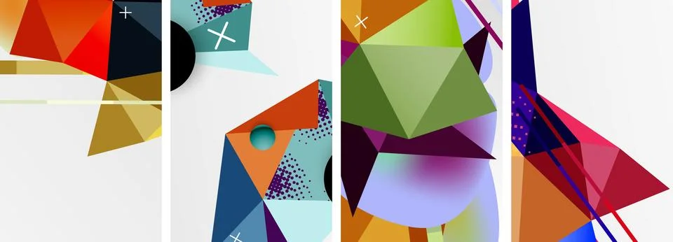 Geometric elements in abstract poster composition set. Vector illustration For 스톡 일러스트