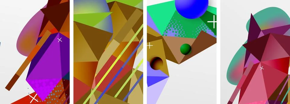 Geometric elements in abstract poster composition set. Vector illustration For 스톡 일러스트