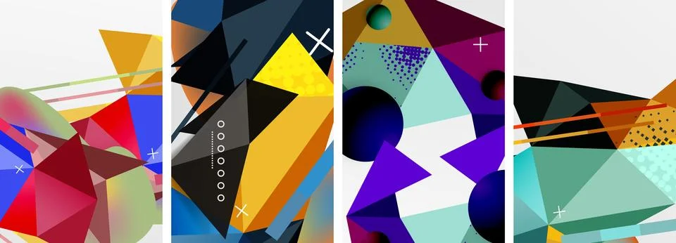 Geometric elements in abstract poster composition set. Vector illustration For 스톡 일러스트