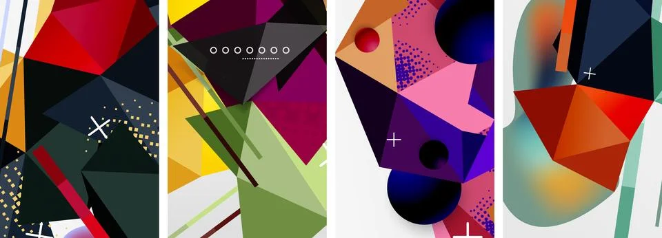 Geometric elements in abstract poster composition set. Vector illustration For 스톡 일러스트