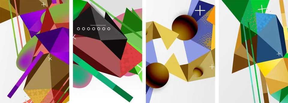 Geometric elements in abstract poster composition set. Vector illustration For 스톡 일러스트