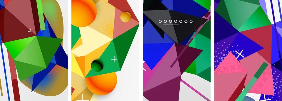 Geometric elements in abstract poster composition set. Vector illustration For 스톡 일러스트