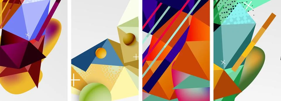 Geometric elements in abstract poster composition set. Vector illustration For Illustrazione stock