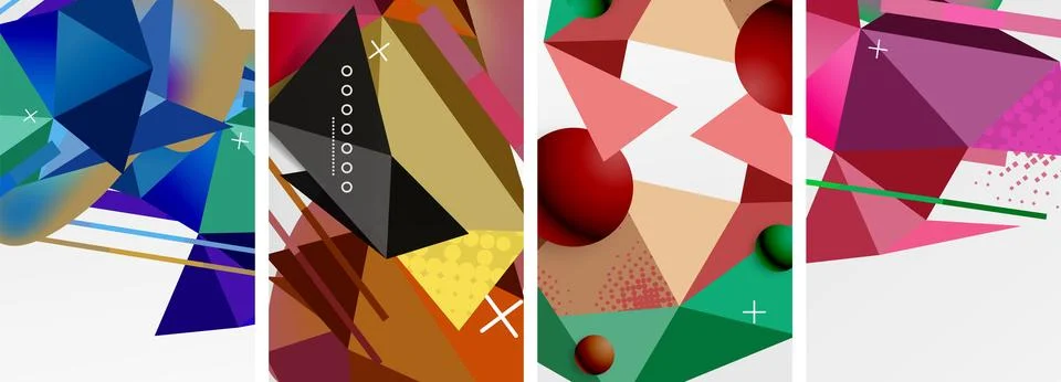 Geometric elements in abstract poster composition set. Vector illustration For 스톡 일러스트