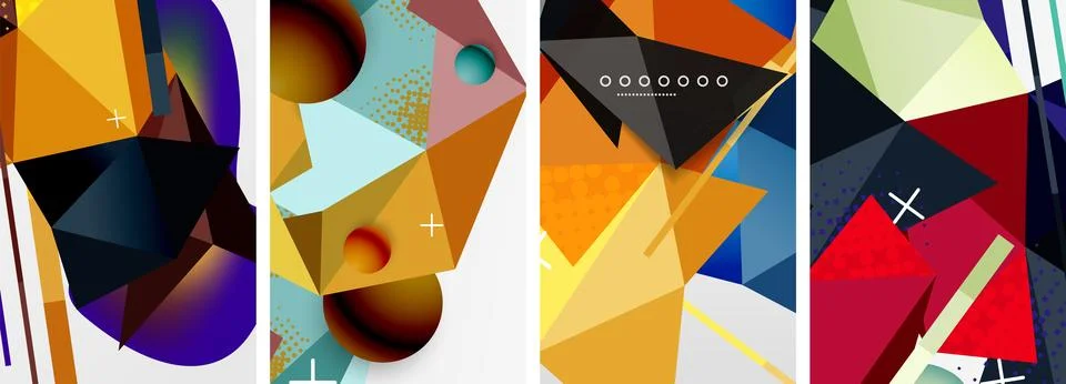 Geometric elements in abstract poster composition set. Vector illustration For Stock Illustration
