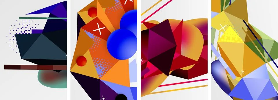 Geometric elements in abstract poster composition set. Vector illustration For Illustrazione stock
