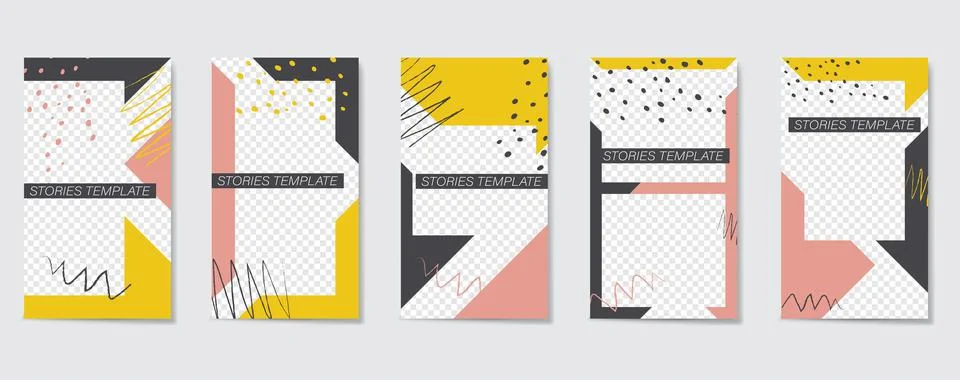 Geometric elements and brush strokes with colorful spots. Stock Illustration