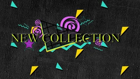 Geometric elements entering dark backdrop starting NEW COLLECTION text animating Stock Footage 317369536