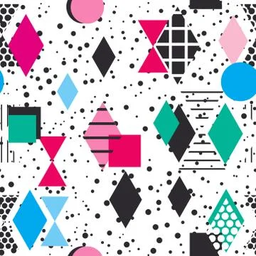 Geometric elements Memphis Postmodern Retro fashion style 80-90s. texture asy Stock Illustration
