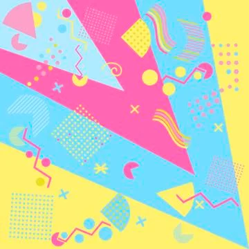 Geometric elements in the Memphis style, colorful geometric chaos Illustrazione stock