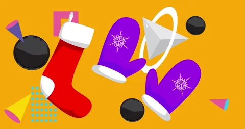 Geometric elements with Mitten Glove and Christmas stocking animation Video stock 295166517