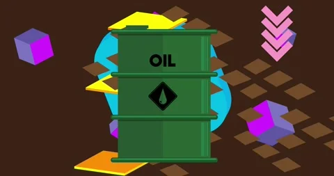 Geometric elements with Oil Drum Container animation Stock Footage 336647503