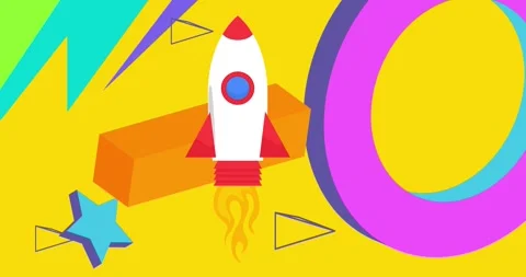 Geometric elements with Rocketship animation Stock Footage 311964169