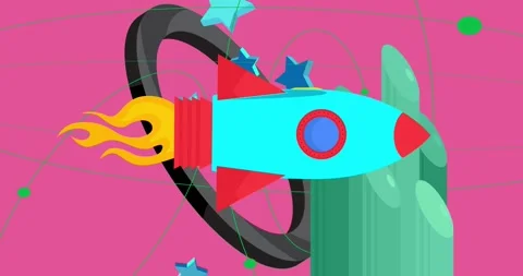 Geometric elements with Rocketship video Stock Footage 311964166
