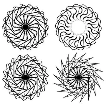 Geometric elements - Set of 4 concentric spiral shape Stock Illustration