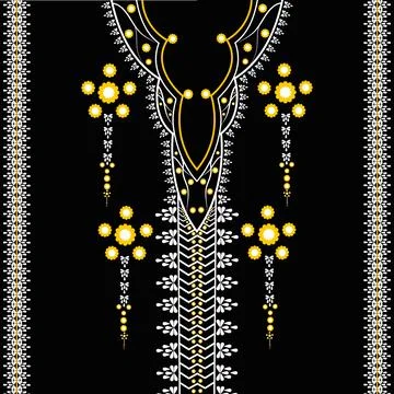 Geometric ethnic embroidered neckline pattern Stock Illustration