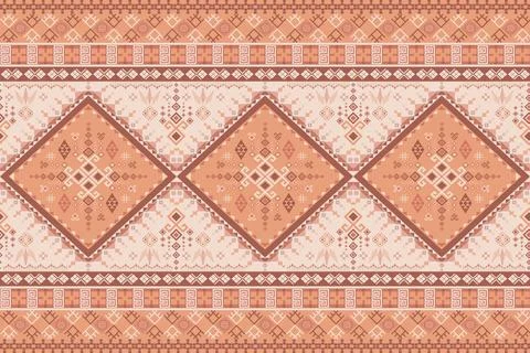 Geometric ethnic pattern in Native American tribal style fabric Stock Illustration