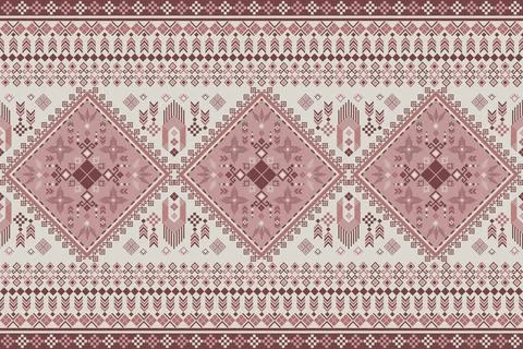 Geometric ethnic pattern in Native American tribal style fabric Stock Illustration