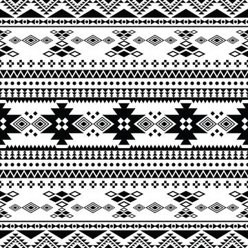 Geometric ethnic seamless pattern in black and white. Stock Illustration