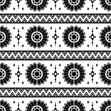 Geometric ethnic seamless stripe pattern traditional in black and white colors. Stock Illustration