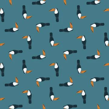 Geometric exotic seamless pattern with zoo toucan bird silhouettes. Blue pale Stock Illustration