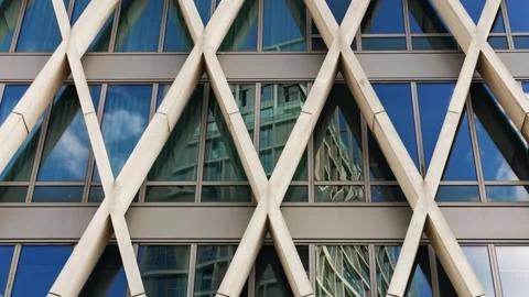 Geometric Facade Reflecting Moving Clouds Timelapse Stock Footage 313592510