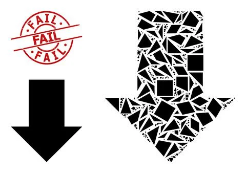 Geometric Fall Down Arrow Icon Mosaic and Grunge Fail Watermark Stock Illustration
