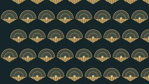Geometric fan pattern with concentric circles on dark background Stock Illustration