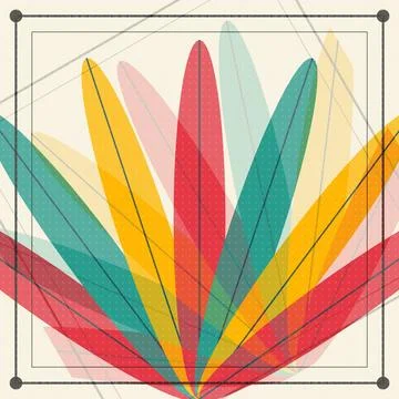 Geometric feather pattern with vibrant colors and layered transparency on b.. Stock Illustration
