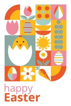 Geometric festive postcard for Happy Easter with typography. Stock-Illustration