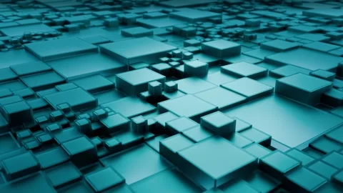Geometric field of moving light blue glass cubes with glossy surfaces Stock Footage 329501955