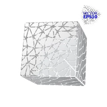 The geometric figure of the cube is made up of segments in the Voronoi style. Stock Illustration