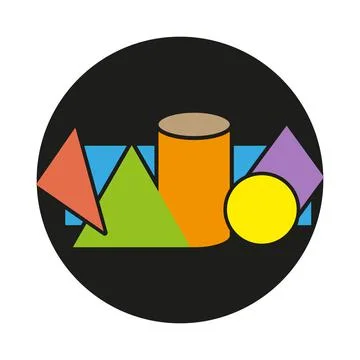 Geometric figures on black Background Include of Cube, Cylinder, Sphere and Cone Stock Illustration