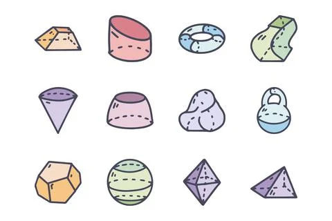 Geometric figures color vector doodle simple icon set Stockillustratie