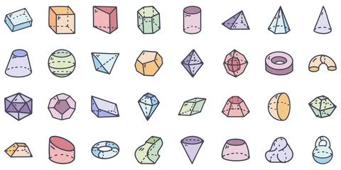 Geometric figures color vector doodle simple icon set Stock Illustration