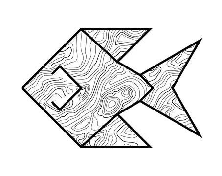 Geometric fish illustration, Topographic pattern fish art, Linear texture fis 스톡 일러스트